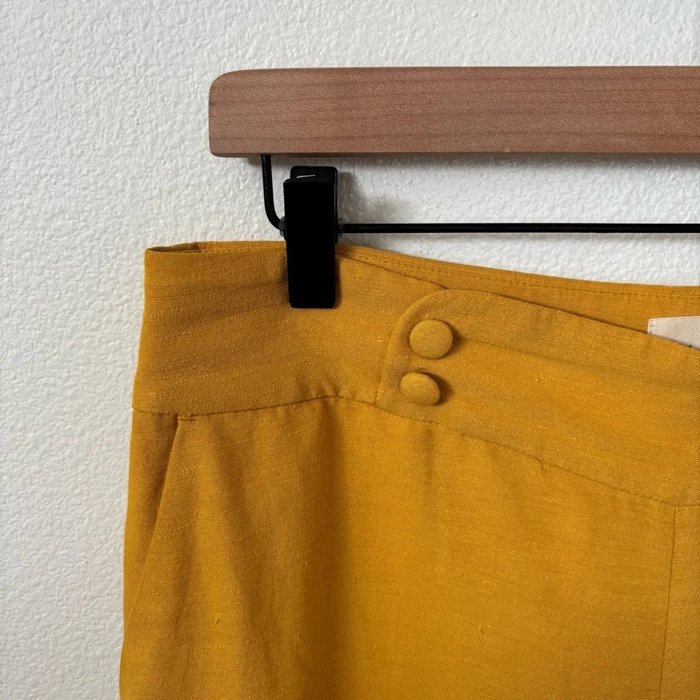 Sezane Georges Dress Pants Tailored Pleated Linen Mustard Yellow Size 8 Fr 40